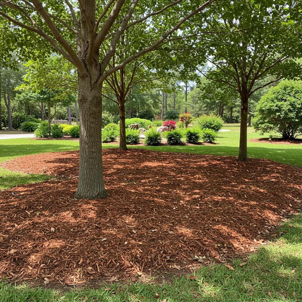 Healthy trees with organic mulch in a sunny Volusia County landscape