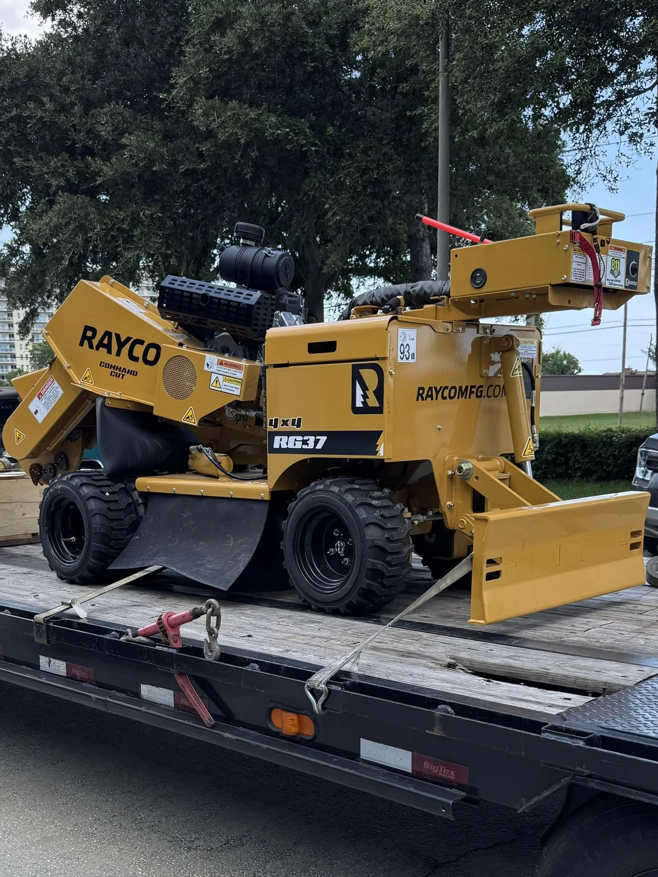 Tree chipper processing wood — professional stump and tree grinding equipment