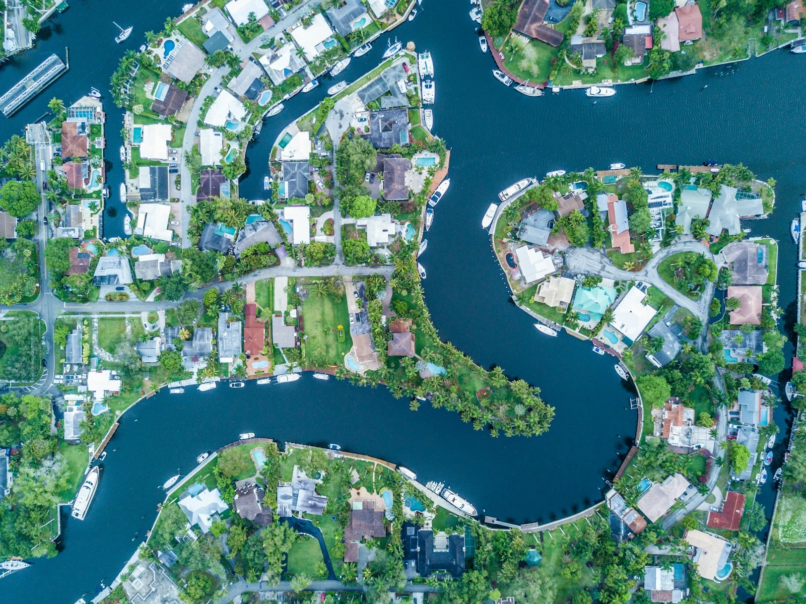 Aerial view of New Smyrna Beach island and water