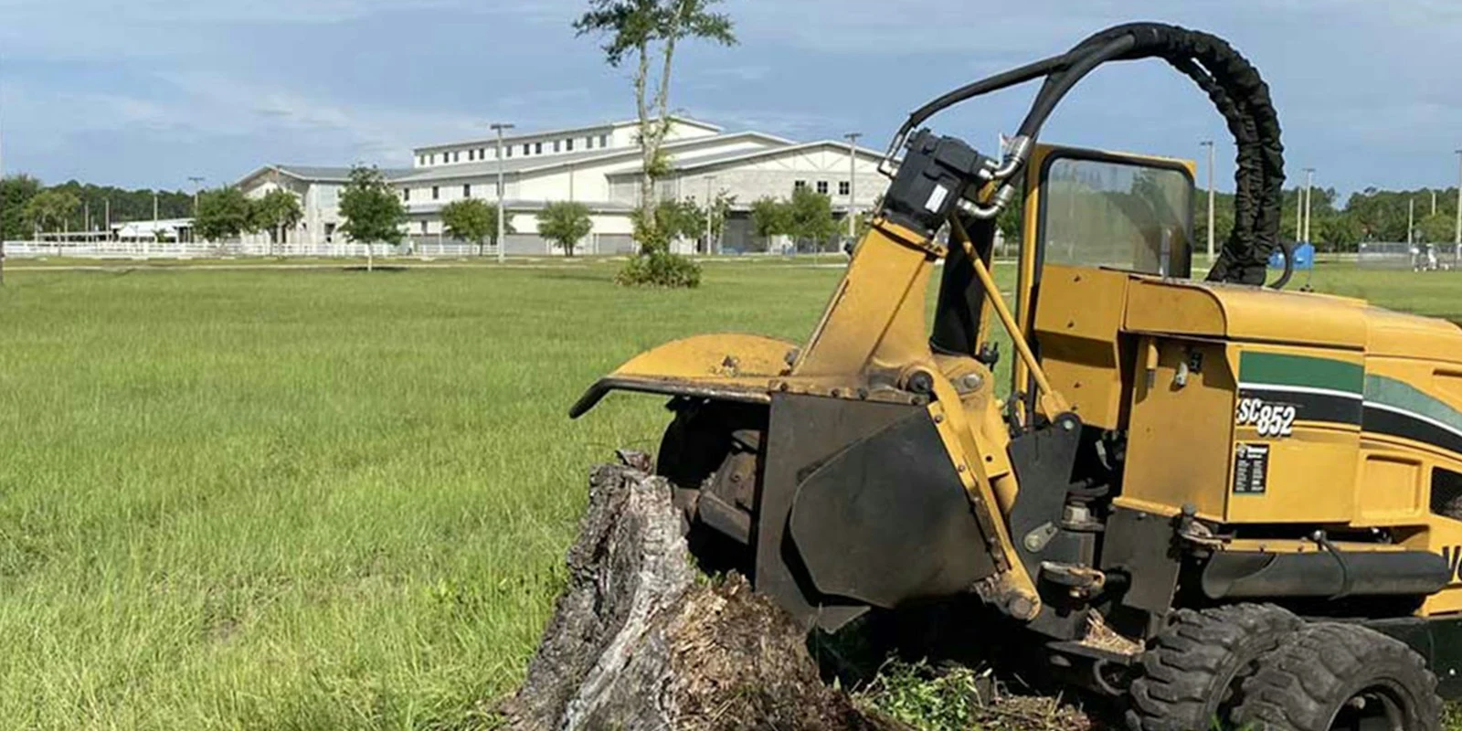 Professional equipment parked and ready for stump grinding service